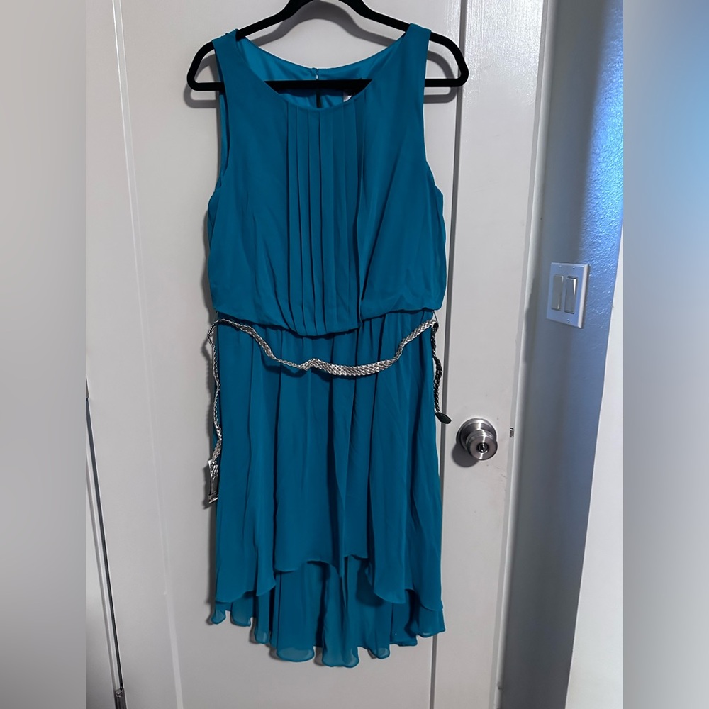 *Bisou Bisou Green High Low Dress with Gold Belt